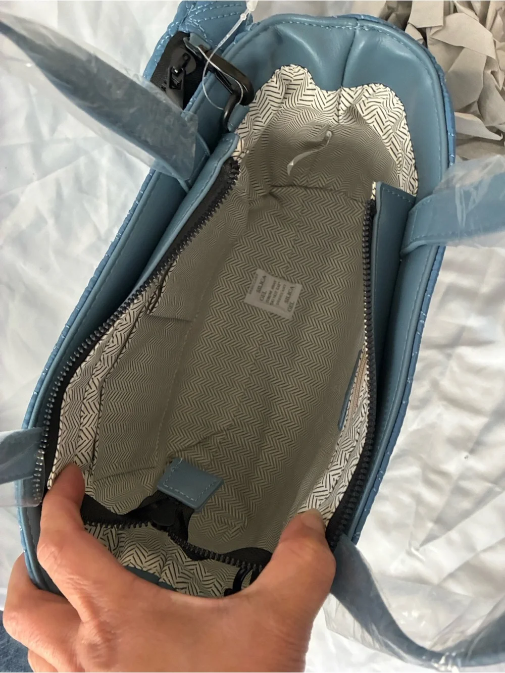XOXO Quilted Vegan Leather Satchel - Light Blue